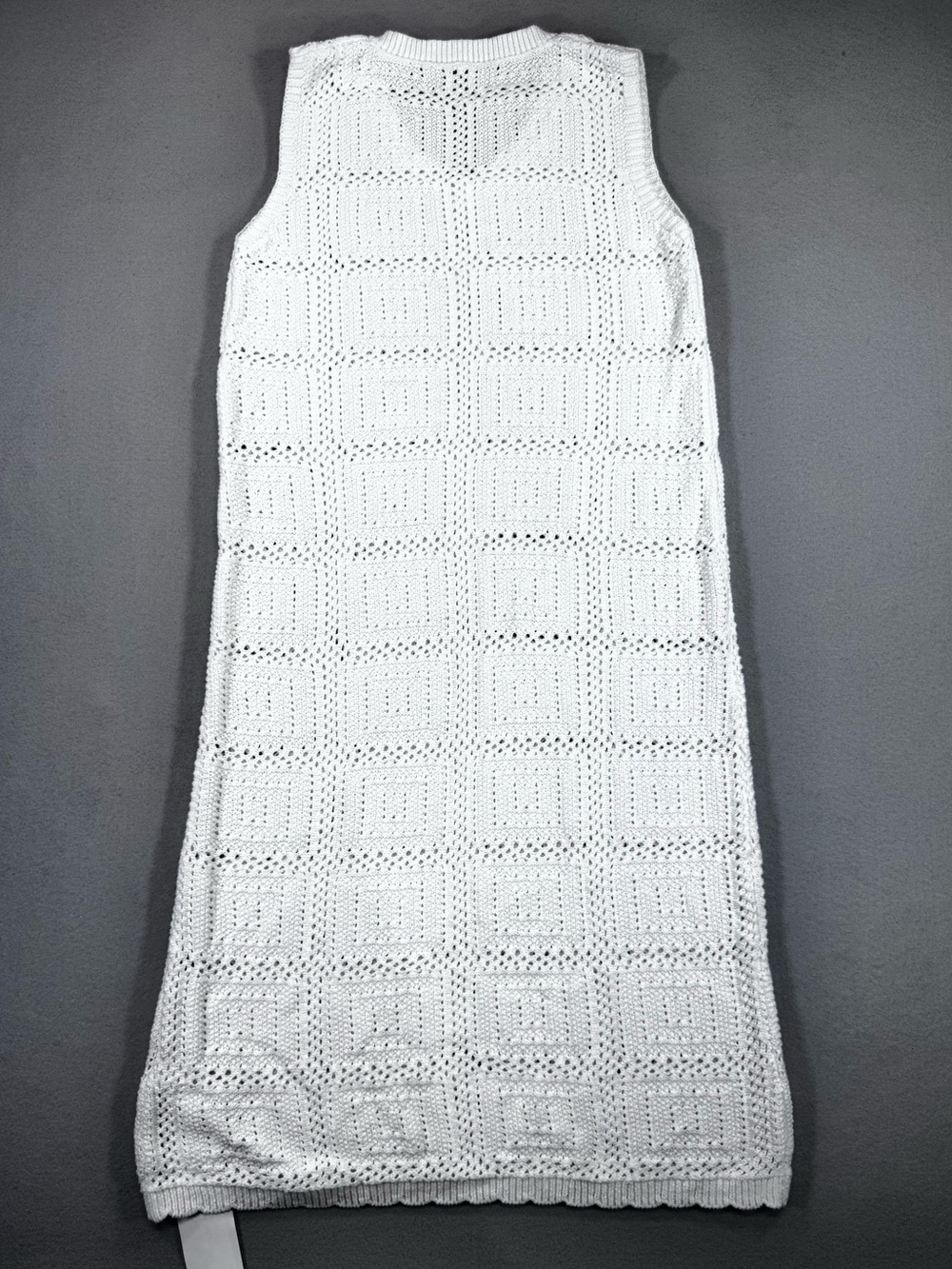 White Crochet Knit Sleeveless Midi Dress - Picture 8 of 8